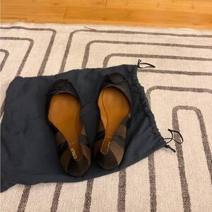 Fendi Black and Brown Striped Flats